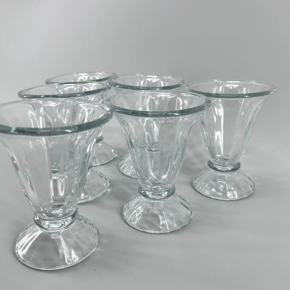 Vintage Clear Fluted Glass Ice Cream Sundae Soda Fountain Dessert Dishes Set 6